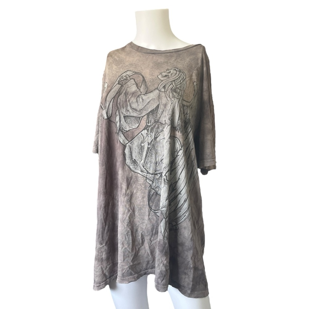 Hybrid Apparel Grim Reaper Skeleton Angel Big Graphic Print T-shirt Size XL
